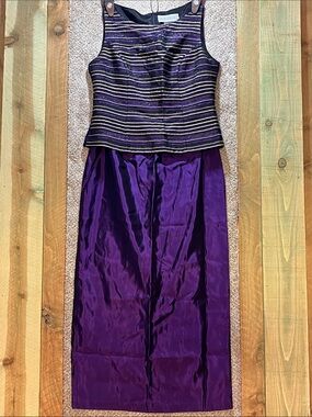 !!VINTAGE!!Jessica Howard Purple Satin Skirt Two-Piece Dress with Metallic Top
